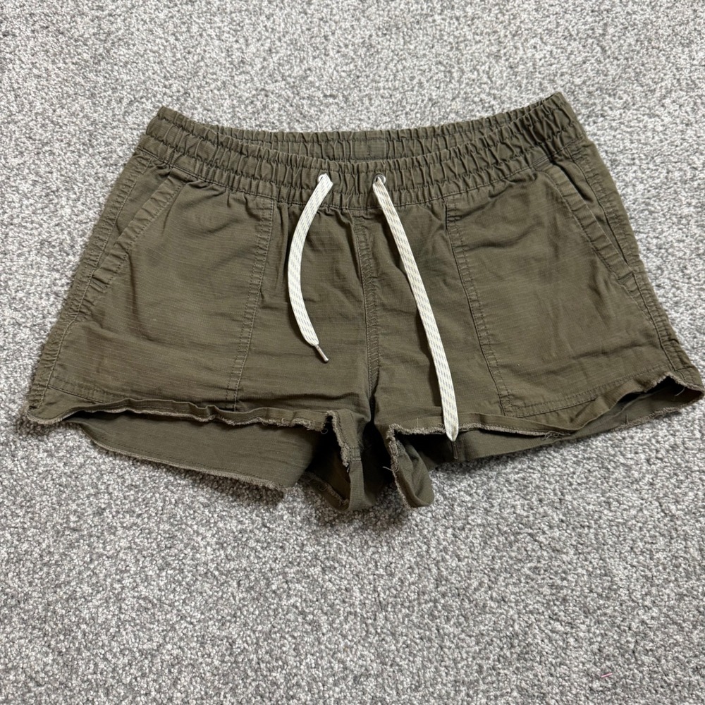 Vuori Ripstop Shorts Army Green Organic Cotton Drawstring Raw Hem Small